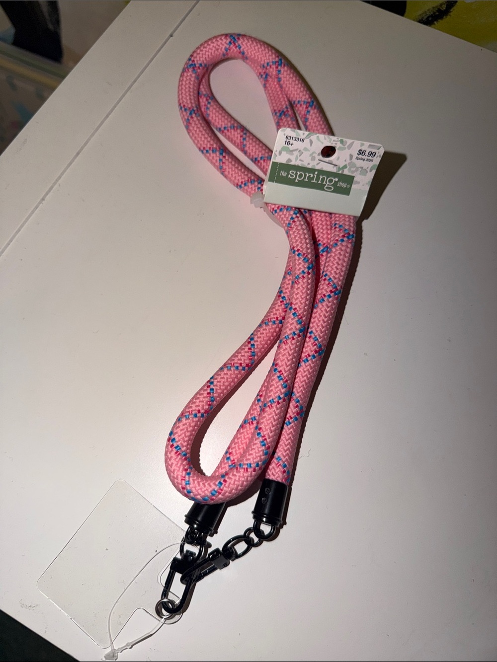 The Spring Shop Pink Rope Lanyard with Blue Accent and Black Clips